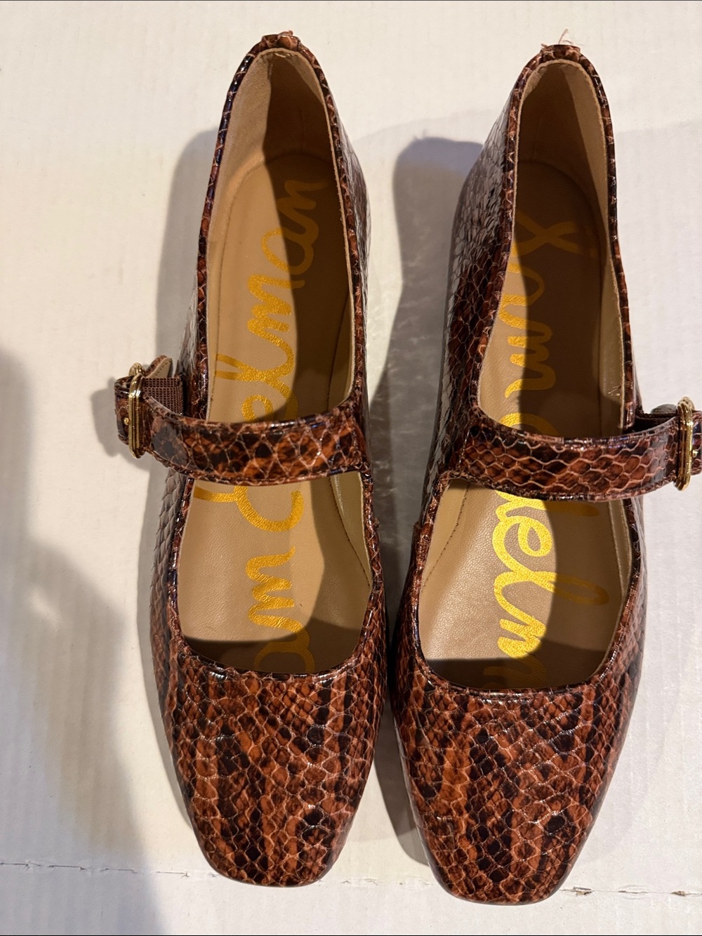 Sam Edelman Brown Snake-Print Mary Jane Flats